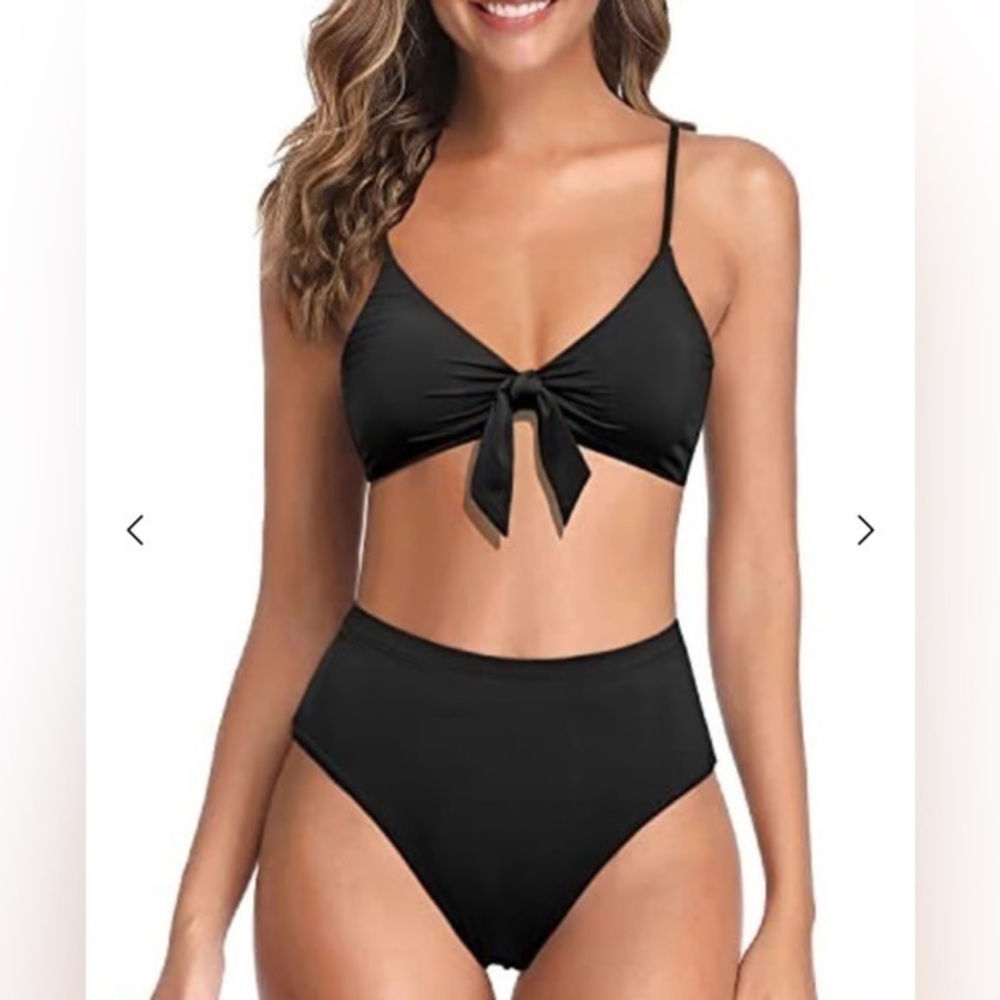 HOLIPICK Black Two Piece High Waisted Bikini 20W